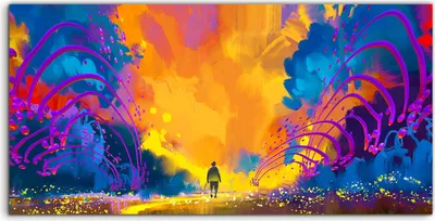 Produktbild von Coloray Acrylbild 140x70  Wandbild Acrylbilder Kunst Mann abstrakte Bunte Landschaft
