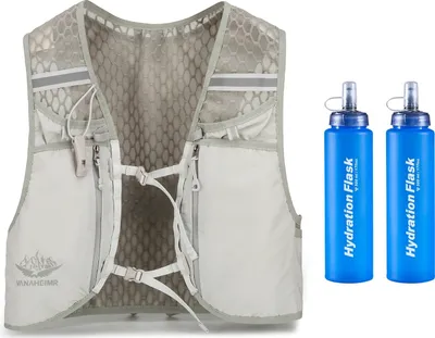 Produktbild von Vanaheimr Trinkweste mit Taschen, verstellbare Träger, Unisex, Laufweste, Wanderweste, Fahrradweste, grau, Mit 0.5L Wasserbeutel*2