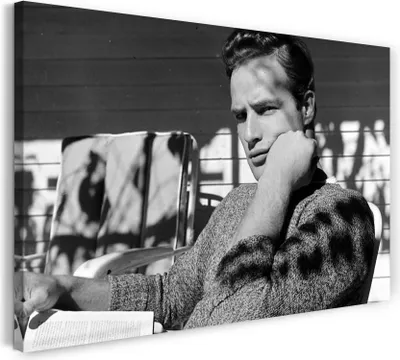 Produktbild von Leinwandbild (80x60cm): Marlon Brando Kult-Portrait schwarz weiss retro vintage Star, echter Holz-Keilrahmen inkl. Aufhänger, handgefertigt in Deutschland