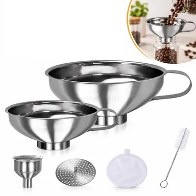 Produktbild von Marmeladentrichter Set 11-teilig, Edelstahl Einfülltrichter für Gläser, mit Feinsieb, Flaschentrichter und 3 Reinigungsbürsten