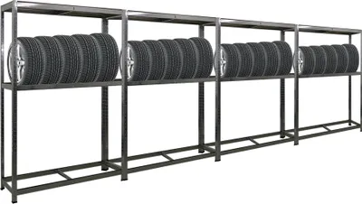 Produktbild von Mega Deal | 4x Reifenregal RAGNAR | HxBxT 180x120x40cm | bis zu 8 Reifen auf 2 Ebenen + Ablage | 265kg Fachlast | Verzinkt