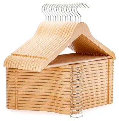 Produktbild von 30 Naturfarbene Holz Kleiderbügel mit rutschfestem Hosensteg - 45cm