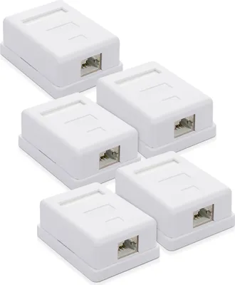 Produktbild von kwmobile 5x CAT 6A Aufputz Netzwerkdose 1 Port - RJ45 Buchse 10 Gbit/s - Netzwerk LAN Aufputzdose - Netzwerkkabel Internetdose Set in Weiß