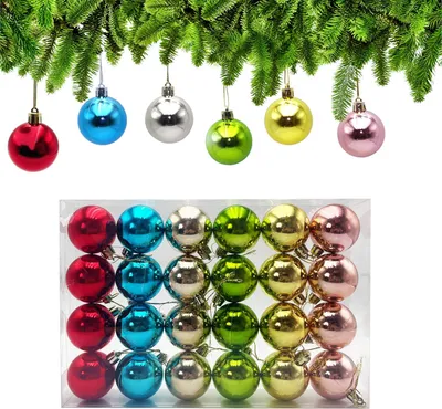 Immagine prodotto di Palline di plastica colorate per l'albero di Natale, confezione da 24 pezzi, diametro 5 cm