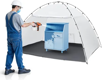 Zdjęcie produktu dla Namiot lakierniczy – przenośna kabina lakiernicza i namiot natryskowy – powierzchnia robocza 293 x 230 x 188 cm – wodoodporny – zintegrowana podłoga – drzwi zwijane – do mebli