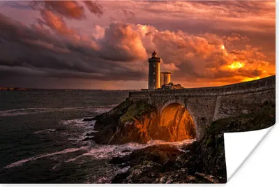 Produktbild von MuchoWow® Poster Sonnenuntergang mit einem Leuchtturm in der Bretagne 120x80 cm - Bilder