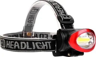 Produktbild von LED Stirnlampe 3W COB 240lm 6000K Kaltweiß IPX2 3xAAA Batteriebetrieb Schwarz Rot