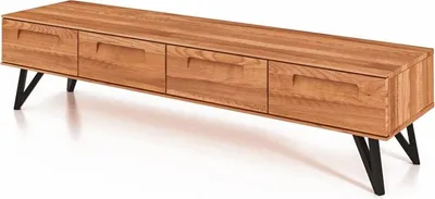 Produktbild von TV-Board Rolo aus Kernbuche massiv 182x45x42 mit 4 Schubladen und Metallbeinen