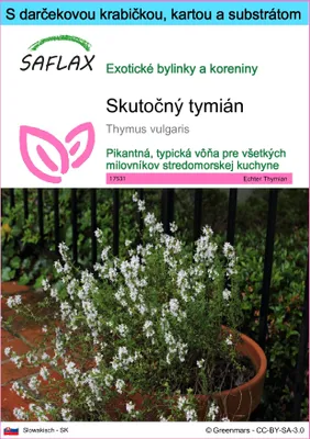 Obrázok produktu pre SAFLAX Darčeková sada - Skutočný tymián - Thymus vulgaris - 200 Semená - S darčekovou krabičkou, prepravným štítkom, darčekovou kartou a pestovateľským médiom