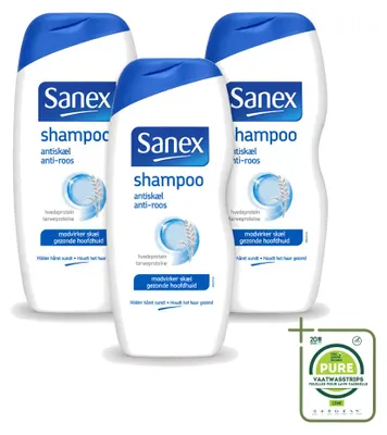 Productafbeelding van 3 x Sanex Anti-roos shampoo - met kamille en tarwe-eiwit - 250 ml - grootverpakking - 3 stuks