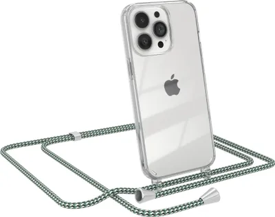 Produktbild von EAZY CASE Handykette kompatibel mit Apple iPhone 13 Pro, Handyhülle mit Umhängeband, Handykordel, Schutzhülle Clear, Band in Grün