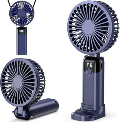 Produktbild von Handventilator, Tragbarer Mini Ventilator mit 4000mAh Akku, 6 Geschwindigkeitsstufen, 90° Faltbar Hand Ventilator, Wiederaufladbar USB Ventilator,Kleiner Taschenventilator für Büro Outdoor Reise(Blau)