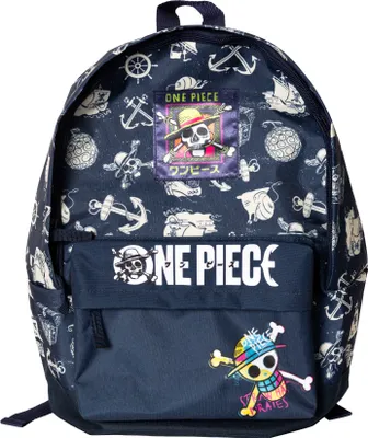 Produktbild von Granatowy plecak One Piece - stylowy i wytrzymały towarzysz dla fanów, 42 cm, regulowane paski na ramię, komora główna i kieszeń z przodu
