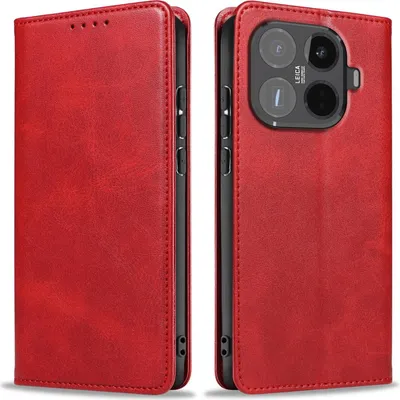Produktbild von Handyhülle für Xiaomi 15T Pro Kunstleder Flip Cover Hülle Handytasche Case Kartenfach Farbe: Rot