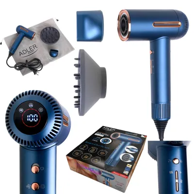 Image de Adler AD 2271 SUPERSPEED Sèche-cheveux ionique bleu Diffuseur Écran LED