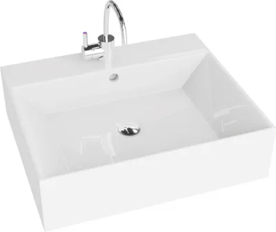 Produktbild von LAVITA Aufsatzwaschtisch Vista| Aufsatzwaschbecken Rechteckig | Waschbecken mit Überlauf und Hahnloch | Aus hochwertigem Porzellan | Waschtisch | 51x43x14,5 cm | Weiß Glanz