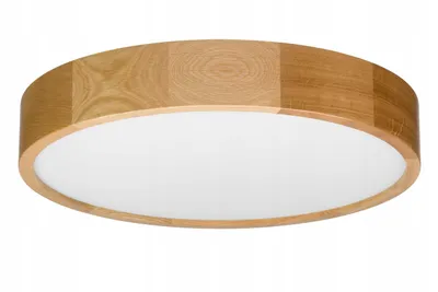 Produktbild von STOLARNIA PIKA Deckenlampe - Runde Holz Deckenleuchte Eiche 3xE27 (∅47 cm) - Modern Beige Lampe für Schlafzimmer, Wohnzimmer, Flur, Küche - LEJA