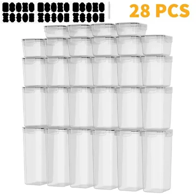 Image de Contenants de stockage hermétiques - Boîtes de conservation - Ensemble de 28 pièces - Avec couvercles - 6 x 2,8 litres, 6 x 2 litres, 6 x 1,4 litres, 6 x 0,8 litre, 4 x 0,52 litre - Plastique PP - Transparent