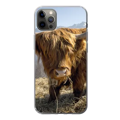 Produktbild von MuchoWow® Handyhülle Schutzhülle Hülle für iPhone 12 Pro Max Schottischer Highlander - Berg - Schnee Silikon Softcase Handy Hülle - Hartschale