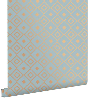 Produktbild von ESTAhome Tapete Karomuster Vintage Blau und Kupferbraun 53 cm x 10.05 m