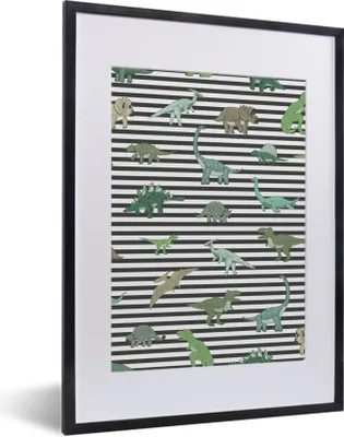 Produktbild von MuchoWow® Gerahmtes Poster Kinderzimmer - Schwarz - Dinosaurier - Jungen - Mädchen - Kinder 30x40 cm - Poster mit Schwarzem Bilderrahmen Wandposter Rahmen Foto Bilder - Wandposter Schlafzimmer