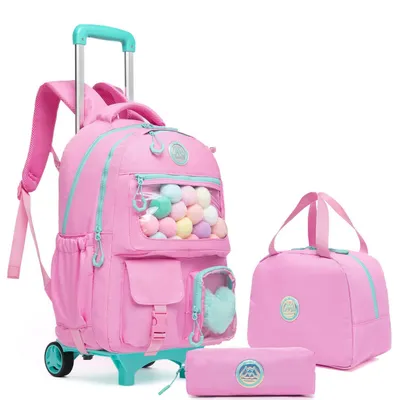 Produktbild von Kinder Trolley Rucksack Set Rosa 43x30x18cm mit Lunchtasche und Federmäppchen