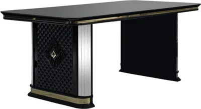 Produktbild von Casa Padrino Luxus Art Deco Esstisch Schwarz / Gold - Handgefertigter Massivholz Küchentisch mit Spiegelglas - Art Deco Esszimmer Möbel