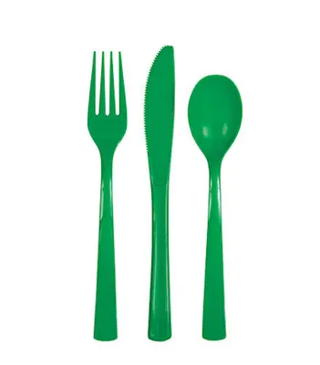 Produktbild von Plastik Besteck dunkelgrün 18 tlg. Löffel Messer Gabeln