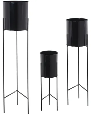 Produktbild von DRW Set mit 3 Pflanzgefäßen aus Metall mit Füßen in Schwarz, 93 x 21 x 21 cm