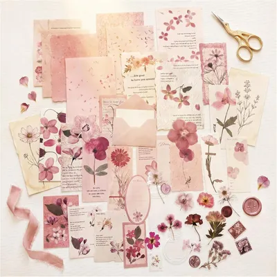 Imagen del producto de Juego de pegatinas para álbumes de recuerdos, estilo vintage, con motivos florales, 100 hojas, accesorios retro para proyectos creativos