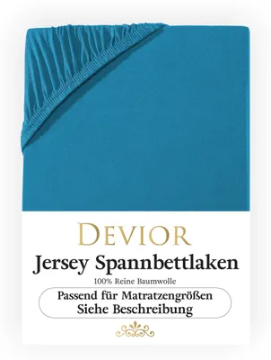 Produktbild von Devior Jersey Spannbettlaken 140x200 - 160x200 cm petrol Bettlaken 100% Baumwolle bis 22cm Matratzenhöhe Gummizug