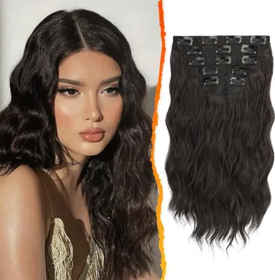 Image de Extensions à clip brunes 35cm, 5PCs Extensions de cheveux ondulés pour femmes