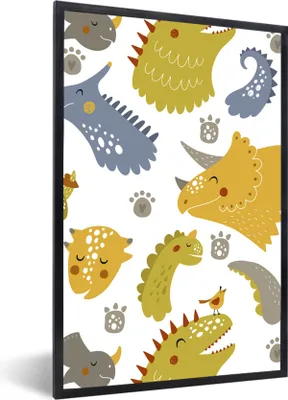 Produktbild von MuchoWow® Gerahmtes Poster Dinosaurier - Schnittmuster - Jungen - Dino - Kinder 20x30 cm - Poster mit Schwarzem Bilderrahmen Wandposter Rahmen Foto Bilder - Drucken - Bilder Poster im Rahmen