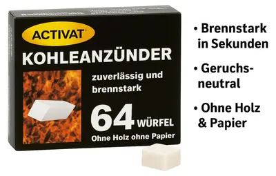 Obrázok produktu pre Activat zapaľovač na drevené uhlie veľmi spoľahlivý a výkonný 64 kociek