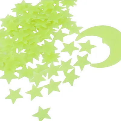 Produktbild von Leucht Sterne Mond Set, 100 Stück Leuchtsticker Fluoreszierend Wand Aufkleber Plastik mit Selbstklebend Sticker für Schlafzimmer Kinderzimmer Decke