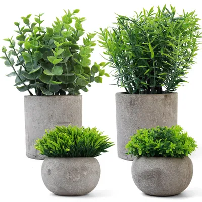 4er-Set künstliche Mini-Pflanzen, Eukalyptus, Deko für Wohnzimmer