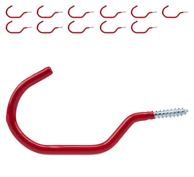 Immagine prodotto di Set da 12 ganci per biciclette Relaxdays, sistema di sospensione per biciclette a parete e a soffitto, ganci gommati, supporto per biciclette da avvitare, rosso