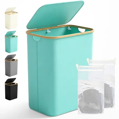 Produktbild von Ribelli Wäschekorb mit Deckel und Herausnehmbar Wäschesack, Wäschetonne Schmal für Waschküche, Bad, Schlafzimmer, 156L