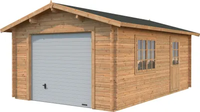 Produktbild von Palmako Garage Roger 19,0 m² - 44 mm - mit Sektionaltor Hellbraun tauchimprägniert