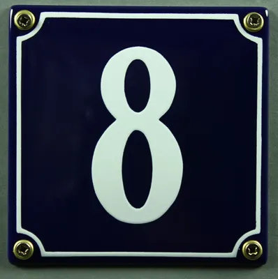 Produktbild von Hausnummernschild 8 blau - weiß 12x12 cm Schild Emaille Hausnummer Haus Nummer Zahl
