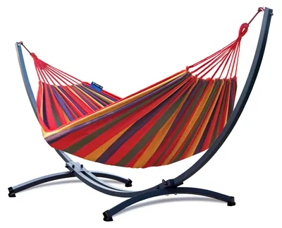 Produktbild von Potenza Outdoor Hängematte mit Gestell für 2 Personen I Baumwolle Doppelhängematte XXL 220x160, 200kg I Hängemattengestell 220kg, wetterfest
