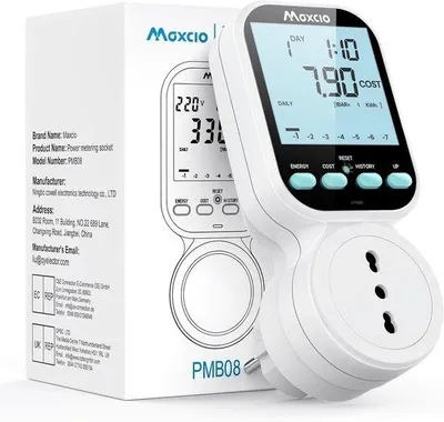 Zdjęcie produktu dla Licznik energii elektrycznej z wyświetlaczem LCD i podświetleniem – miernik mocy o natężeniu 16 A z zabezpieczeniem przed przeciążeniem do 3680 W
