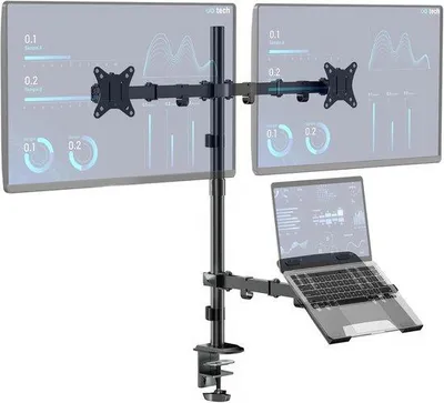 Productafbeelding van Famanu dubbele monitorstandaard voor monitoren van 17-32 inch en laptops tot 15 inch - in hoogte verstelbaar met kabelmanagement