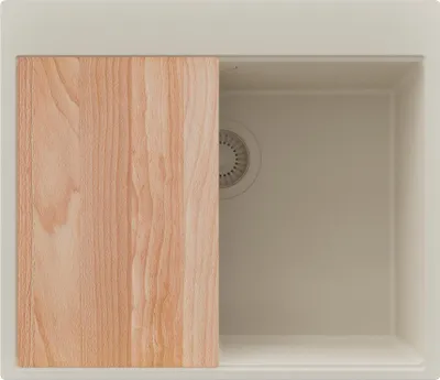 Produktbild von PRIMAGRAN Spülbecken Beige 58x50cm, Granitspüle 1 Becken + Ablauf-Set + Schneidebrett, Küchenspüle ab 60er Unterschrank - Oslo