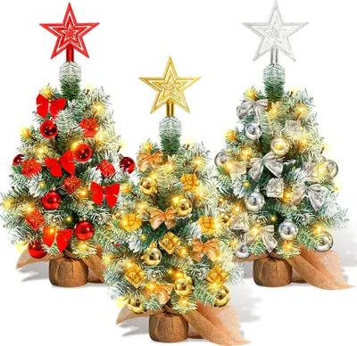 Produktbild von Jopassy 40cm Mini Weihnachtsbaum Künstliche Weihnachtsbäume Christbaum mit Weihnachtskugel, Kleine Schleife und LED-Lichtern