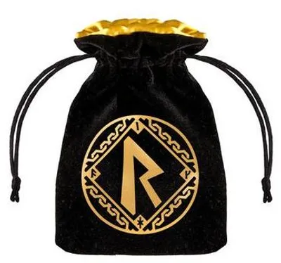 Produktbild von Würfelbeutel aus schwarzem und goldenem Velours mit Runenmuster