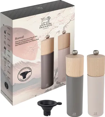 Produktbild von PEUGEOT Geschenkset BOREAL 22cm Pfeffermühle Felsgrau Salzmühle Blütenrosa Holz