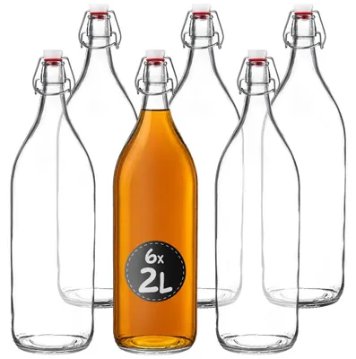 Obrázek produktu pro KADAX skleněná láhev "Torano", láhev, láhev na likér, láhev na olej, láhev na ocet, 2 litry, 6 kusů