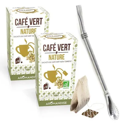 Zdjęcie produktu dla Naturalna zielona kawa 40 torebek + słomka ze stali nierdzewnej z filtrem