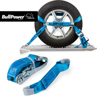 Produktbild von 1x BullPower Spanngurt AZG251 - Autotransport PKW Zurrgurt Reifengurt Transportsicherung 50mm - LC 4000 kg / daN mit Trapezband, Ratsche und Haken